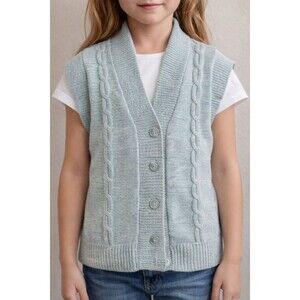 Ann Girls Light Blue Cable Knit Sweater Vest Cardigan Button Front Size 10-11